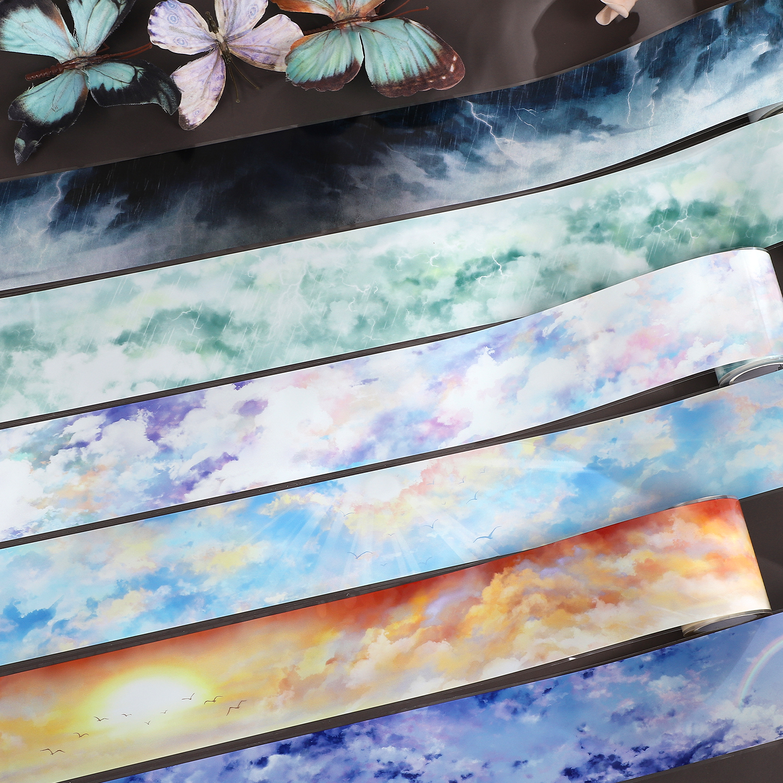 PET 테이프 - 500cm 빈티지 컬러풀 하늘 구름 무지개