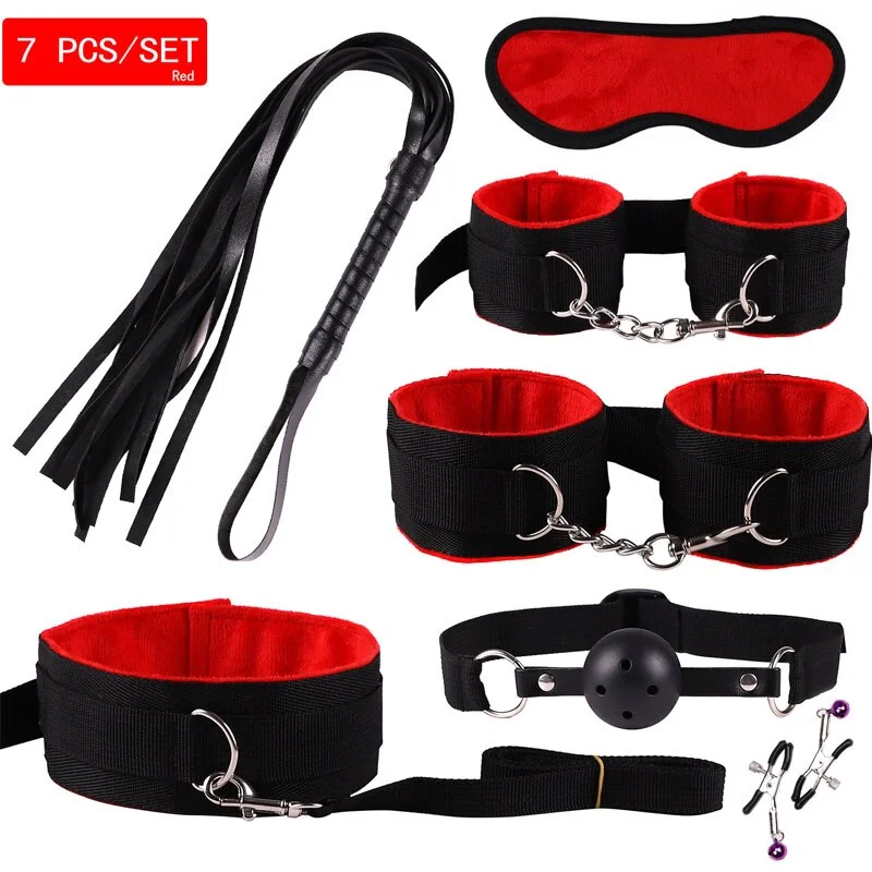 10 Pcs/set handcuffs police Cosplay Tools Toys for Set Handcuffs Nipple Clamps Gag Whip Rope Sex Toys For Couples sexy mask 515-1