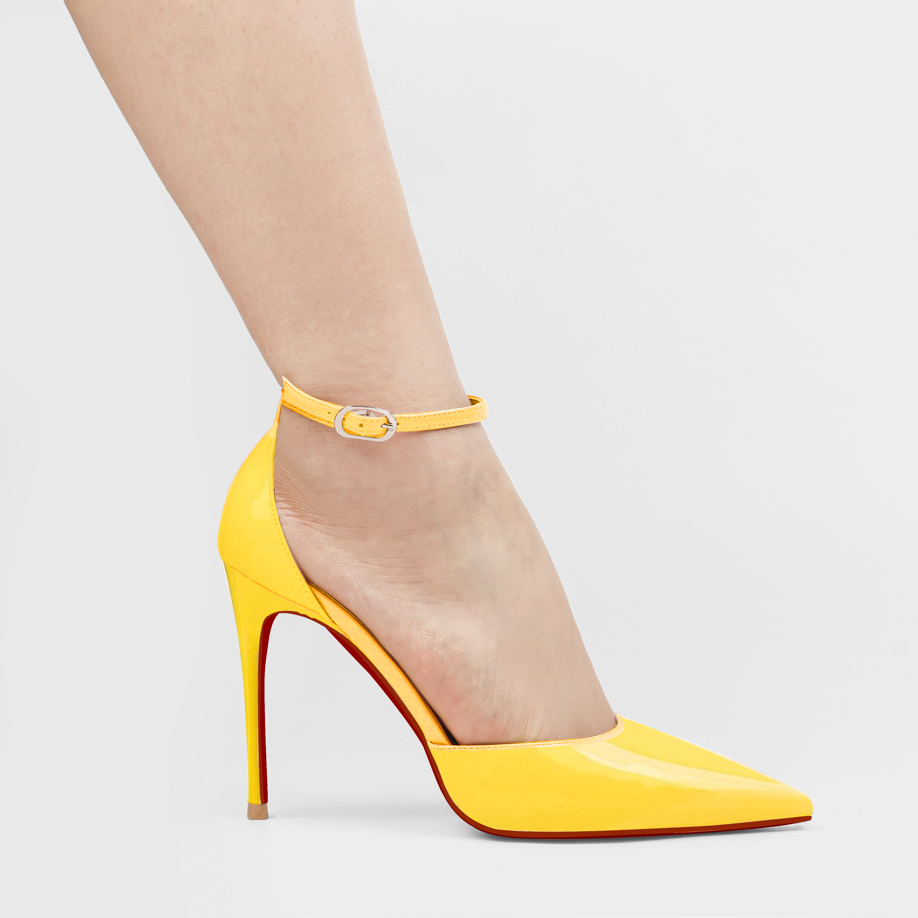 3.94" Women's Ankle Buckle Pointed Toe Pumps Wedding Party Red Bottoms High Heels-MERUMOTE