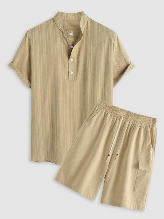 Jacquard Textured Short Sleeves Pullover Shirt And Casual Shorts Set