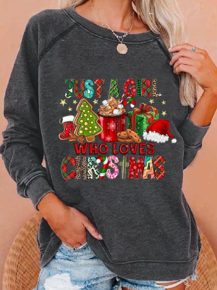 Wearshes Christmas Gift Print Long Sleeve Sweatshirt