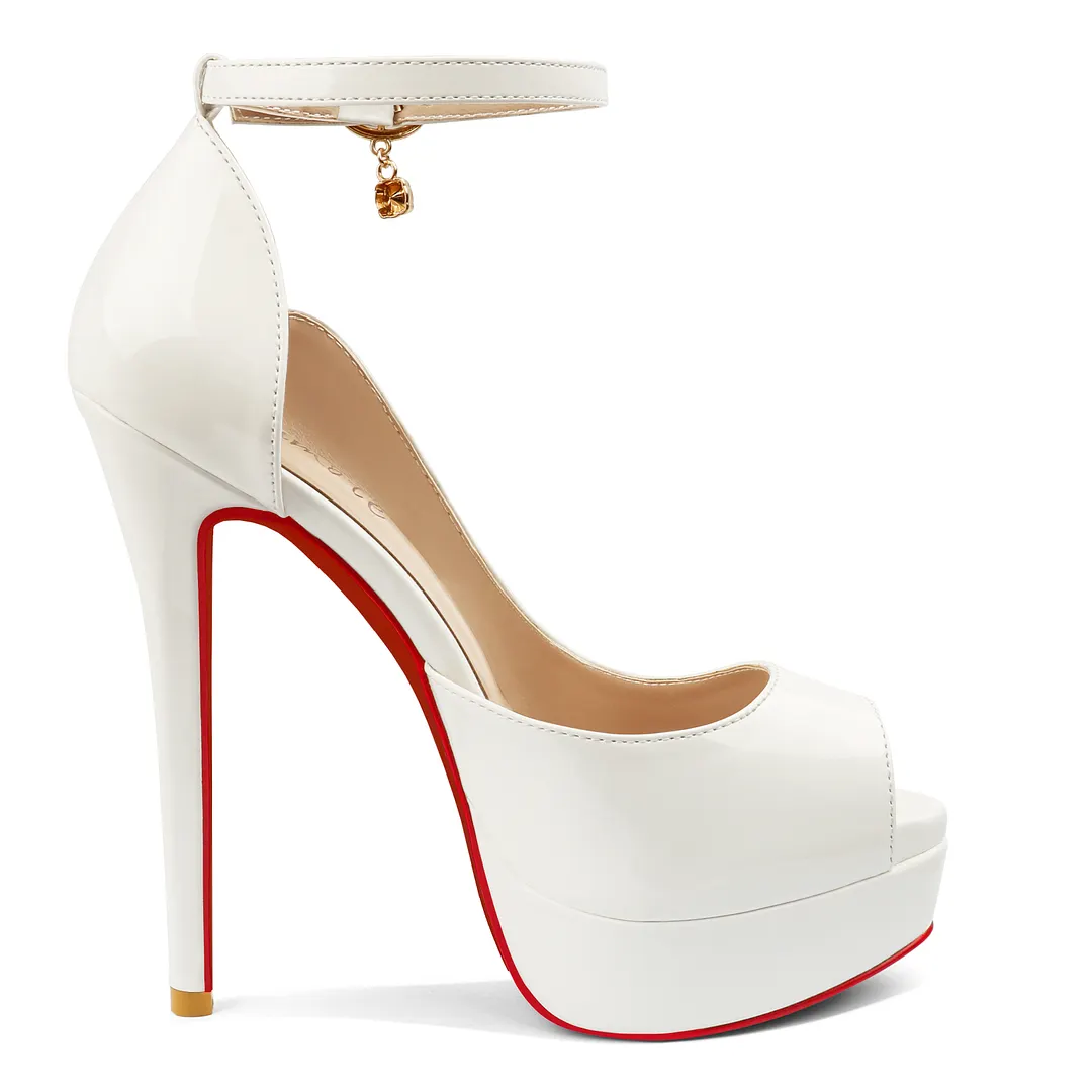 150mm High Heel Open Toe Red Bottoms Platform Pendant Ankle Strap Shoes-vocosishoes