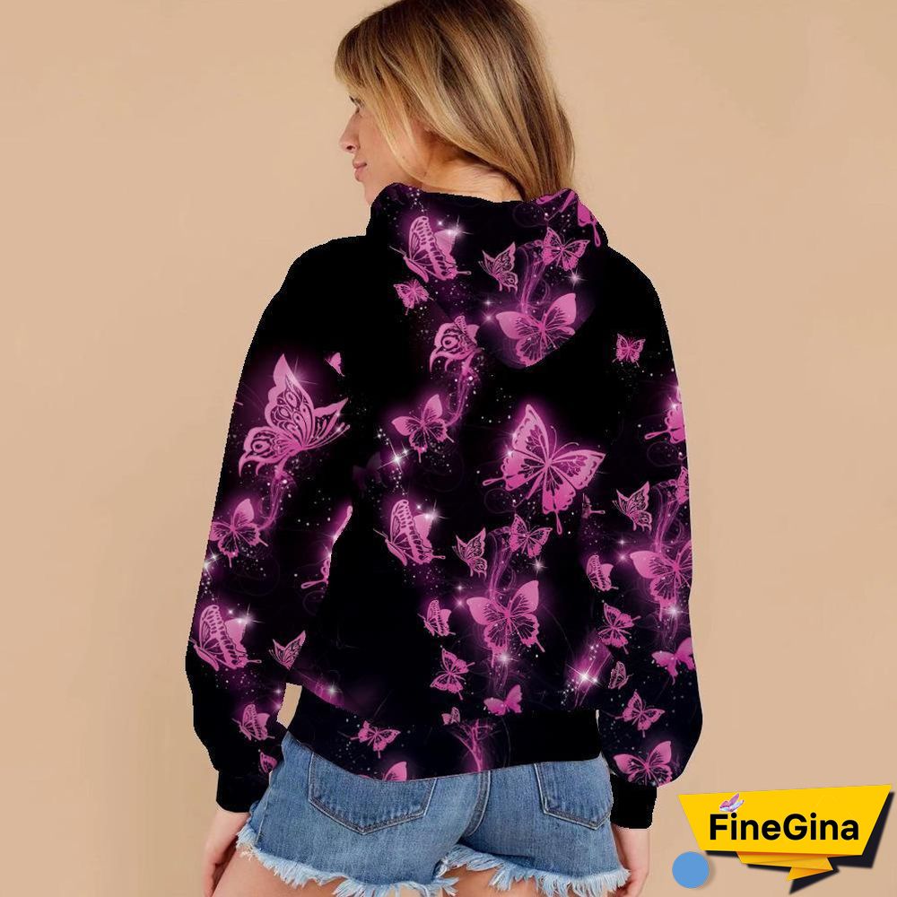 Rose Butterflies Printed Black Hoodie