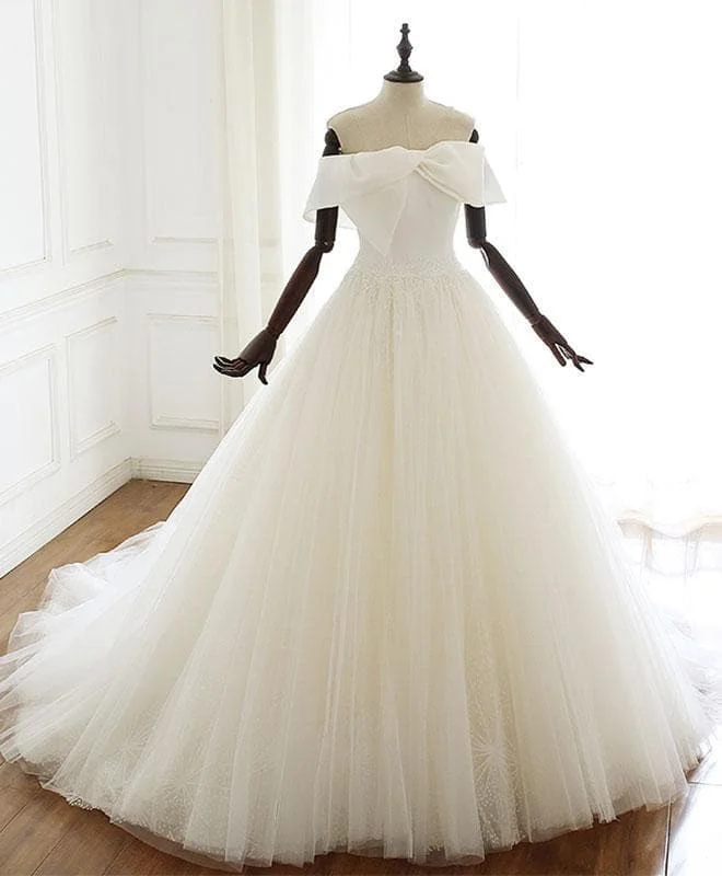 White Tulle Long Prom Dress White Tulle Wedding Dress SP18070