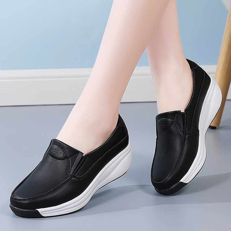 Yengm Women Flats Comfortable Loafers Shoes Woman Breathable Leather Lace-up Sneakers Women Fashion Black Soft Casual Shoes Female