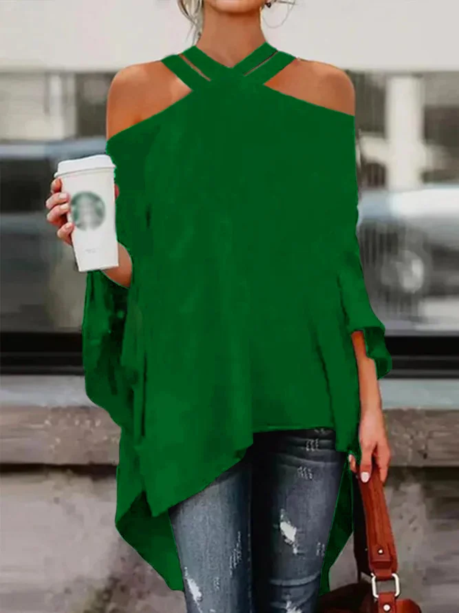 Casual High-Low Hollow Solid Color Blouses&Shirts Tops