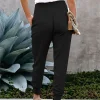 Gioiacombo&trade; Pantaloni casual a vita alta da donna in tinta unita