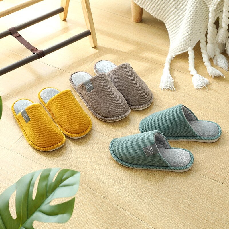 Men's and Women's Cotton Slippers, Home Autumn and Winter, Indoor Warmth,  Non-slip Thick-soled Wool Slippers, Winter
