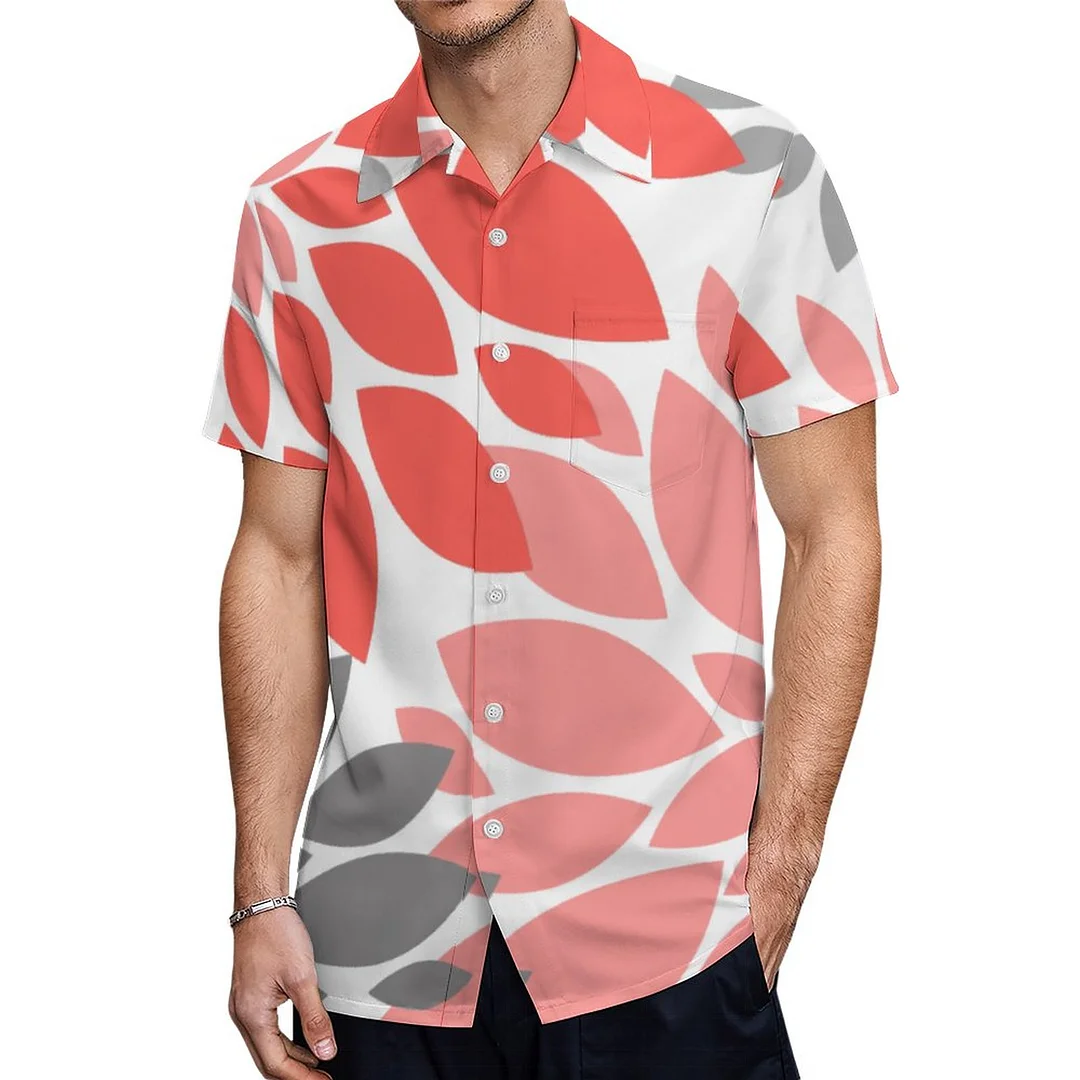 Short Sleeve Coral Gray Chrysanthemums Floral Hawaiian Shirt Mens Button Down Plus Size Tropical Hawaii Beach Shirts