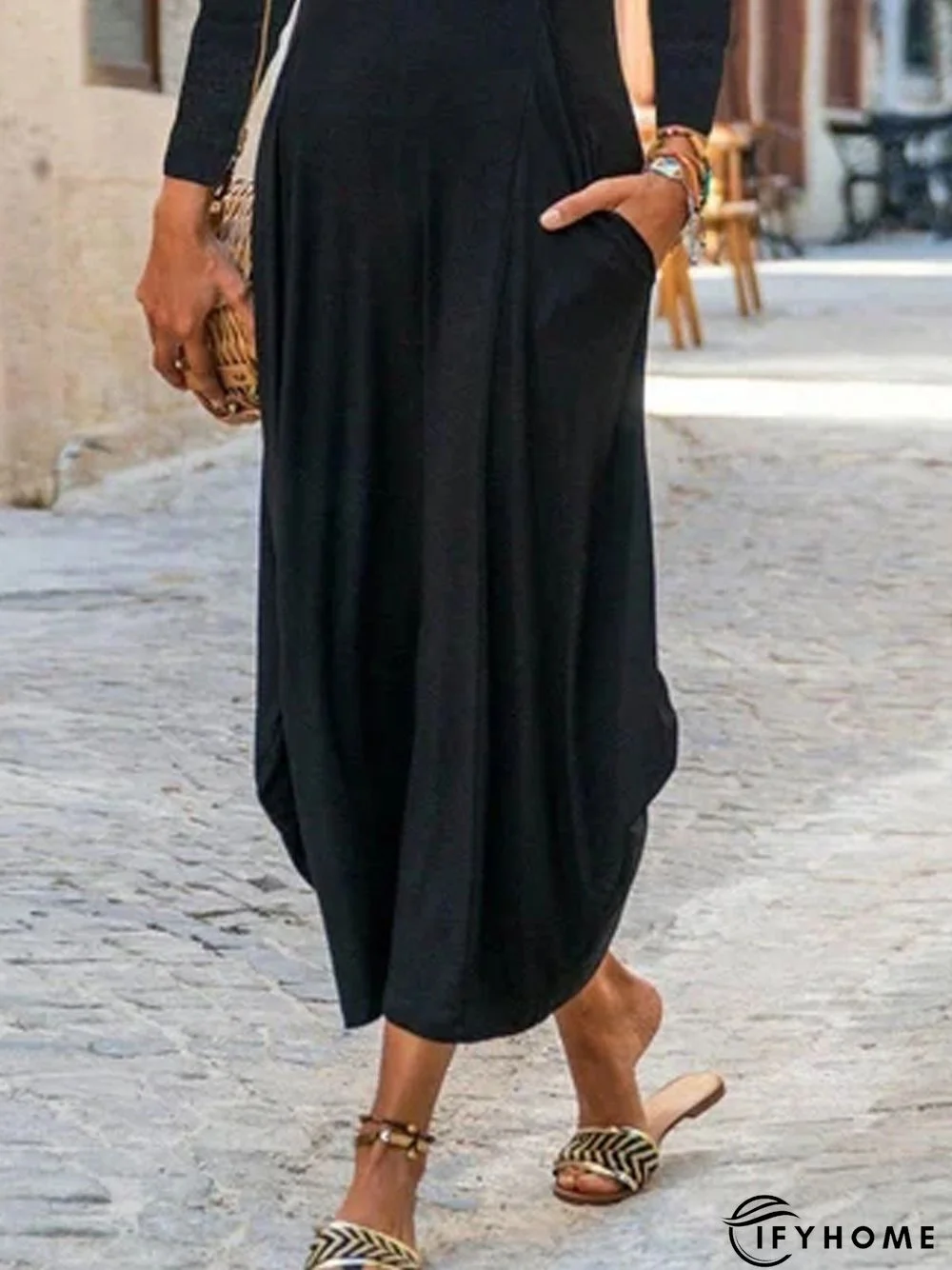 Daily Casual Printed Circular Neck Long Sleeve Dress | IFYHOME