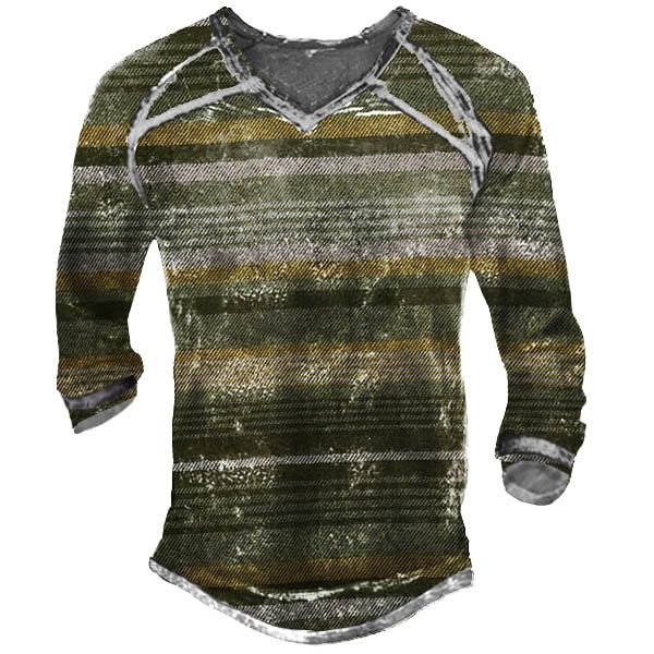 Retro Check Men's Outdoor Tactical Shooter V-neck Long Sleeved T-shirt-Compassnice®