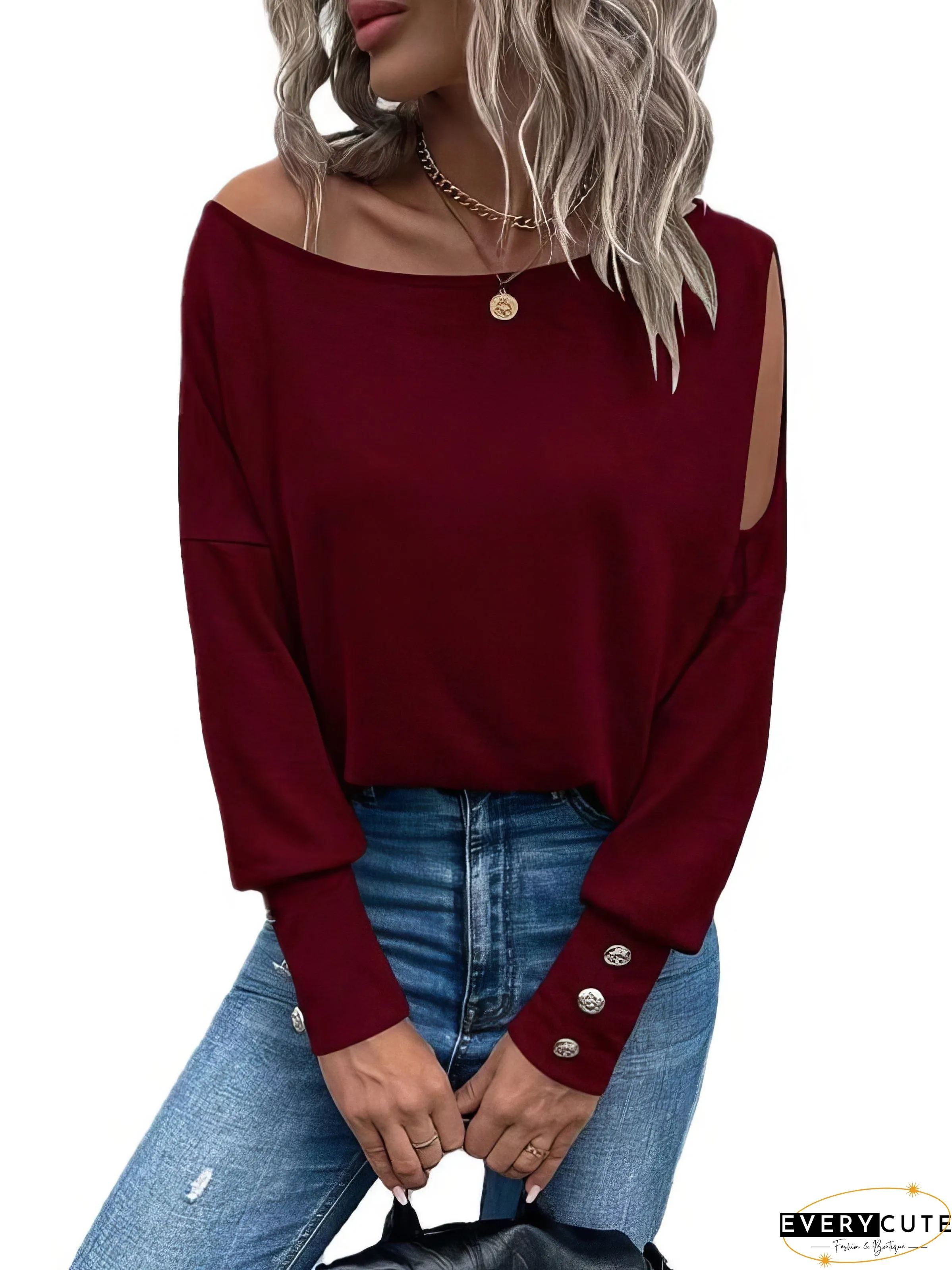 One-Shoulder Button Detail Blouse