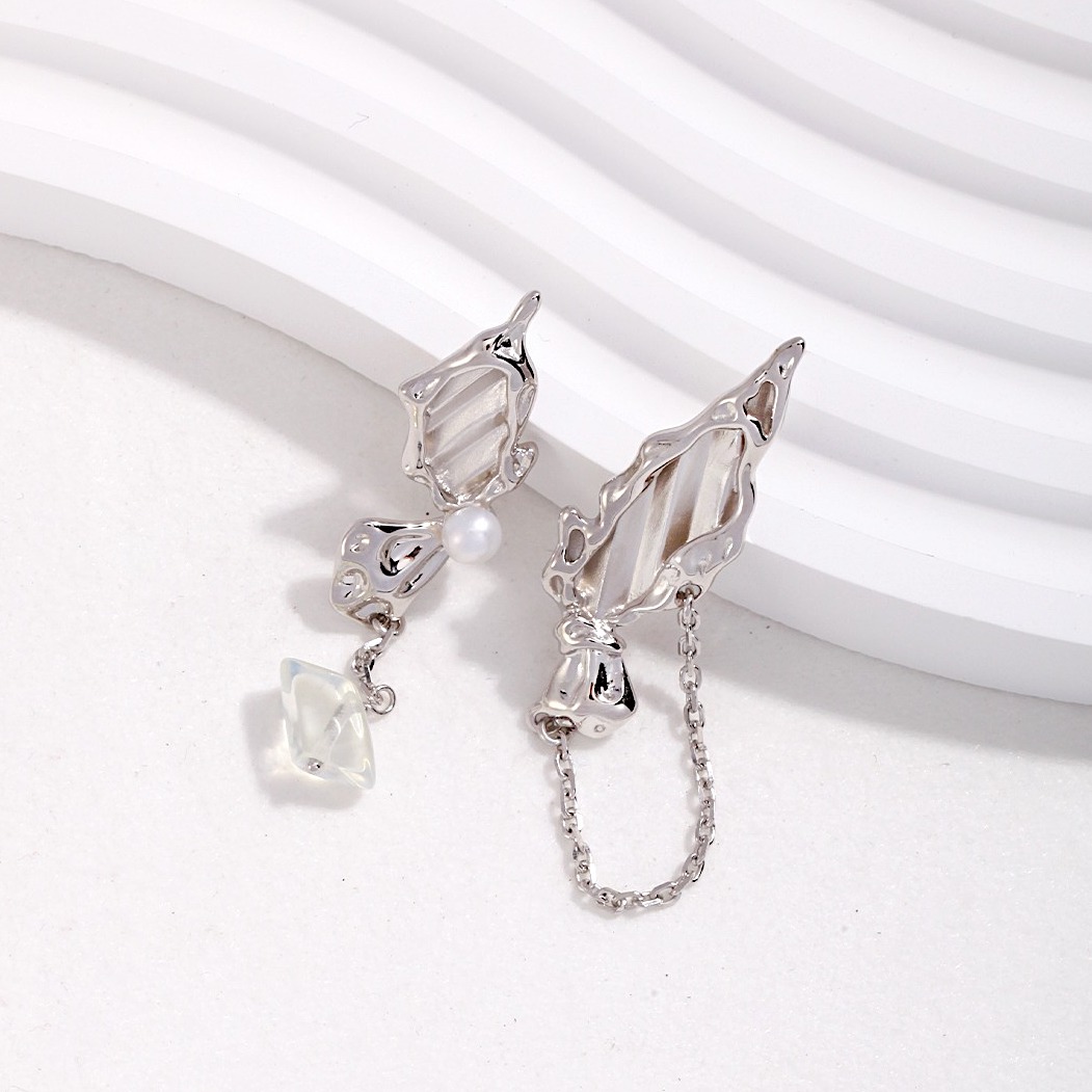 Asymmetric Butterfly Gold Plated Pearl Opal Drop Earrings