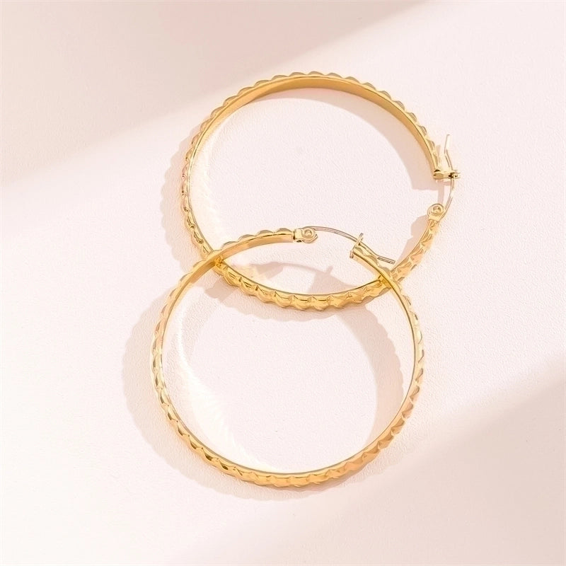 2 Pieces Retro Minimalist Round Waves Plating 201 Stainless Steel 18K Gold Plated Hoop Earrings