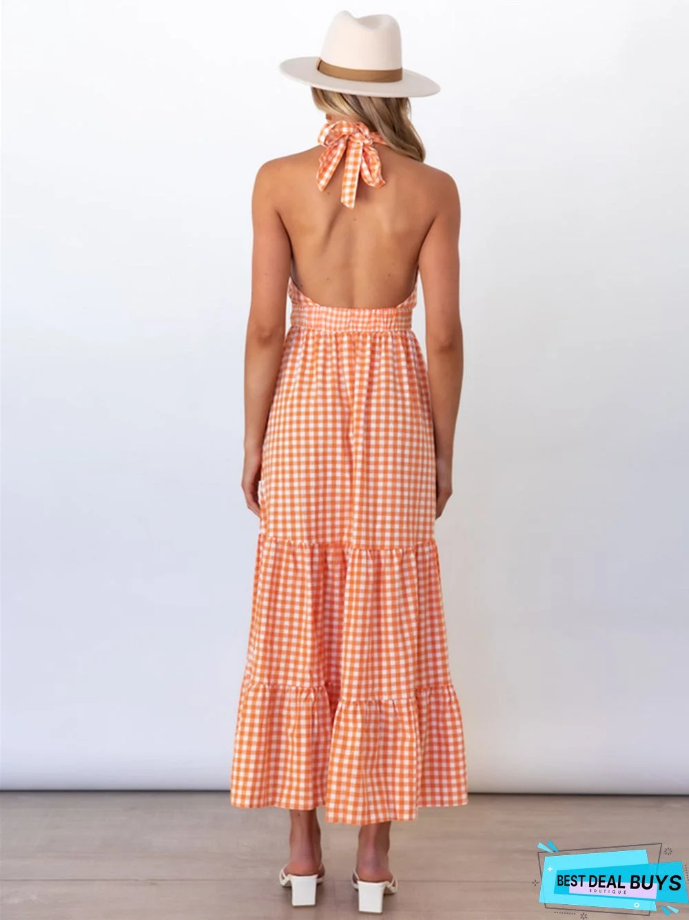 Sexy Backless Waist Dress Temperament Plaid Plus Size Black Dresses