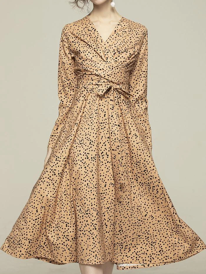 Super Chic V-neck Leopard Print Cross-tie Irregular Dress