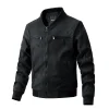 Men's Suede Casual Jacket with Stand Collar and Double Zip Pockets
