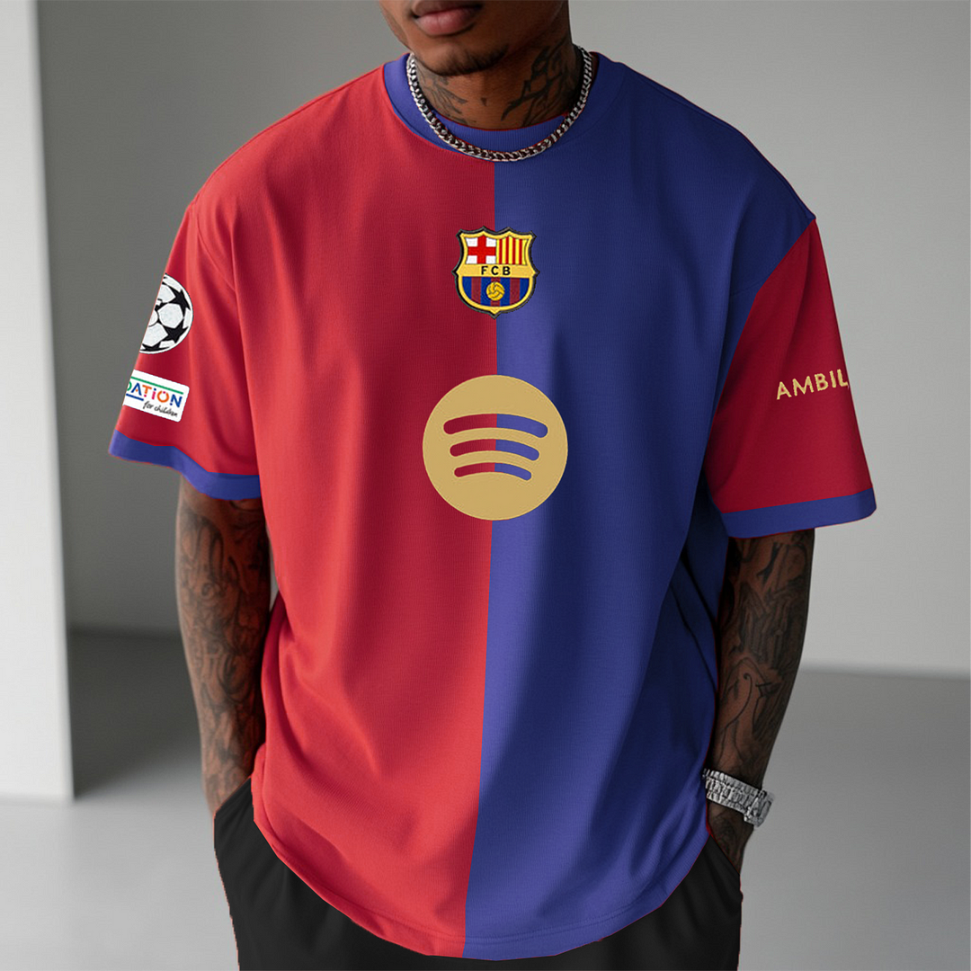 Men's 2025 Newest Football Racing Print Red Short Sleeve Casual T-shirt