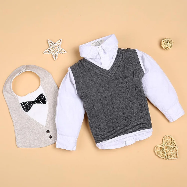  Gentleman Grey knitted vest and shirt set für 22'' Reborn Babypuppe Junge - RSDP-Rebornbabypuppen-Rebornbabypuppen.de