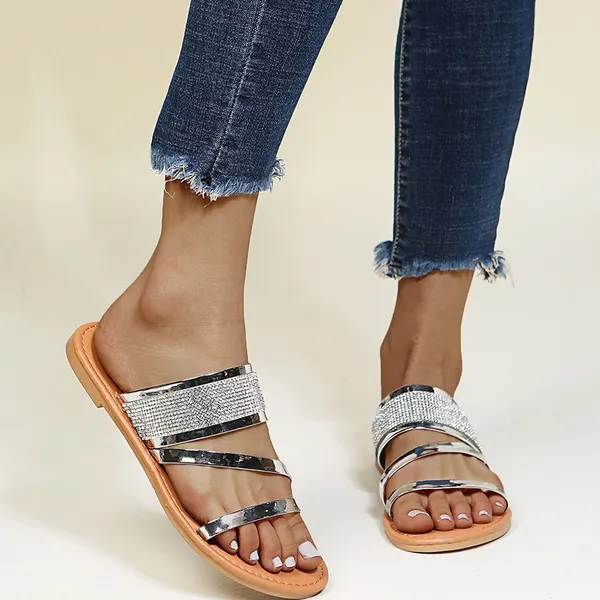 Summer Women's Fashion Flat Sandals Bright Casual Beach Slippers Plus Size 35-43