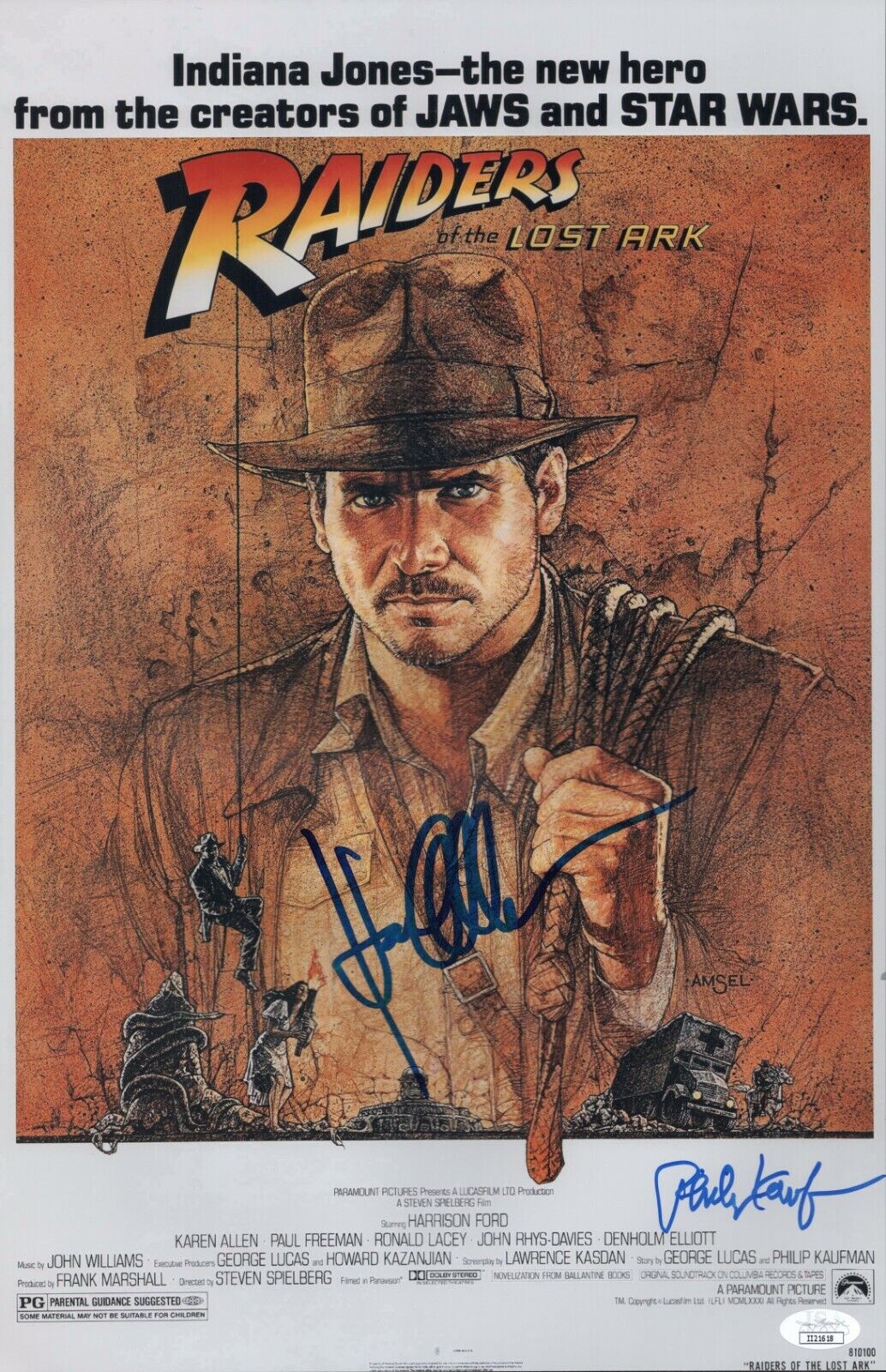 Karen Allen +1 Signed 11x17 Raiders of the Lost Ark Authentic Autograph JSA COA