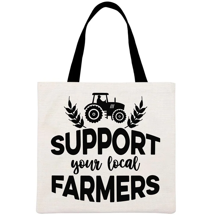 Support Your Local Farm Retro Printed Linen Bag