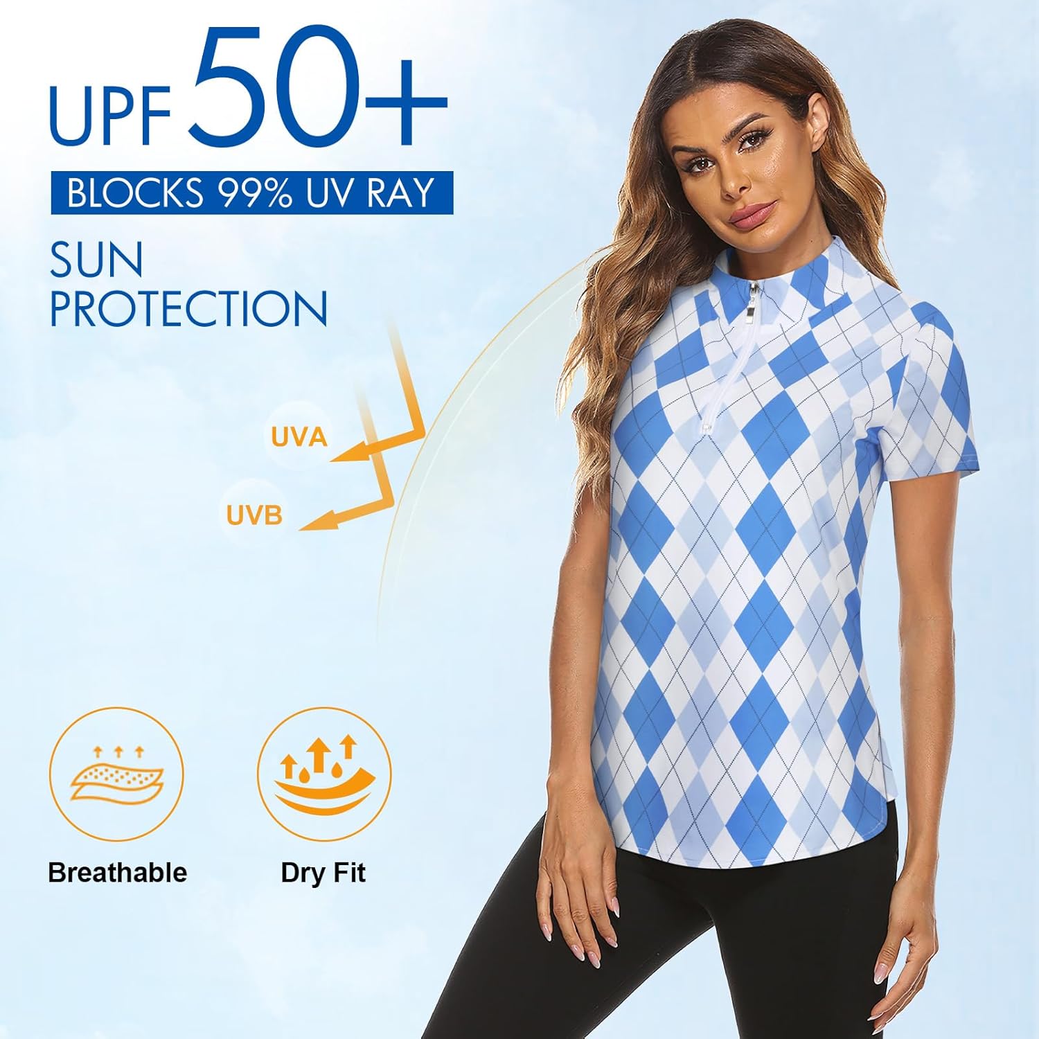 Women's Long Sleeve Golf Tennis Polo Shirts UPF50+ Half Zip Dry Fit Workout Tops Athletic Shirt