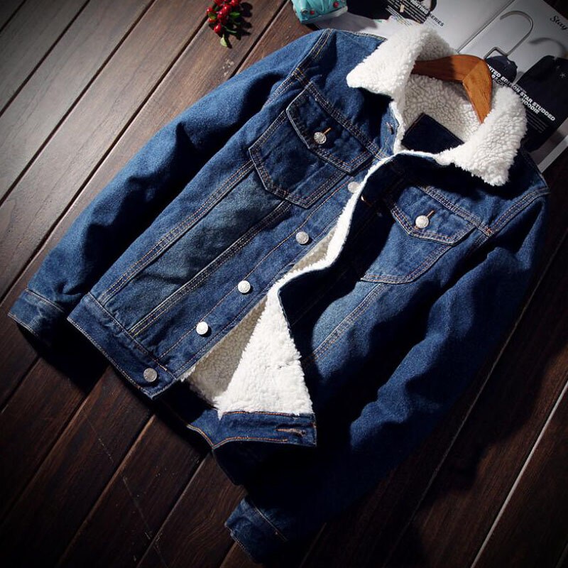 men Denim Jacket Trendy Winter Warm Fleece Coat Mens Outwear Fashion Jean Jackets Male Cowboy Casual Clothes S-2XL