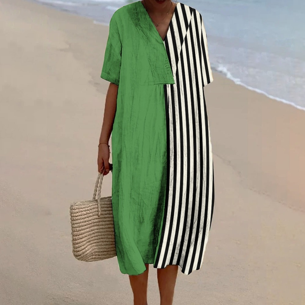 Color Contrast Striped Pattern Printed Dress