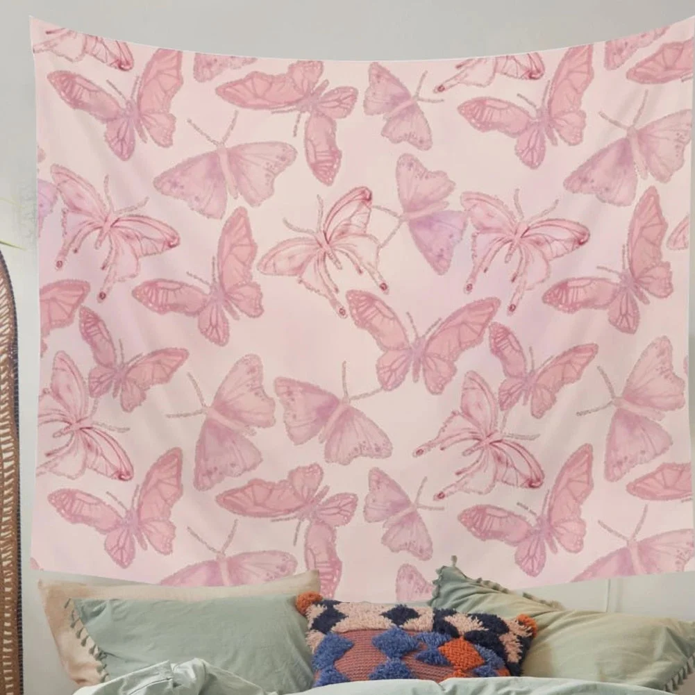 Pink Butterfly Tapestry Hippie Tapestry Pink Tapestry Wall Room Decor for Bedroom Living Room Dorm boho house decor collegedorm