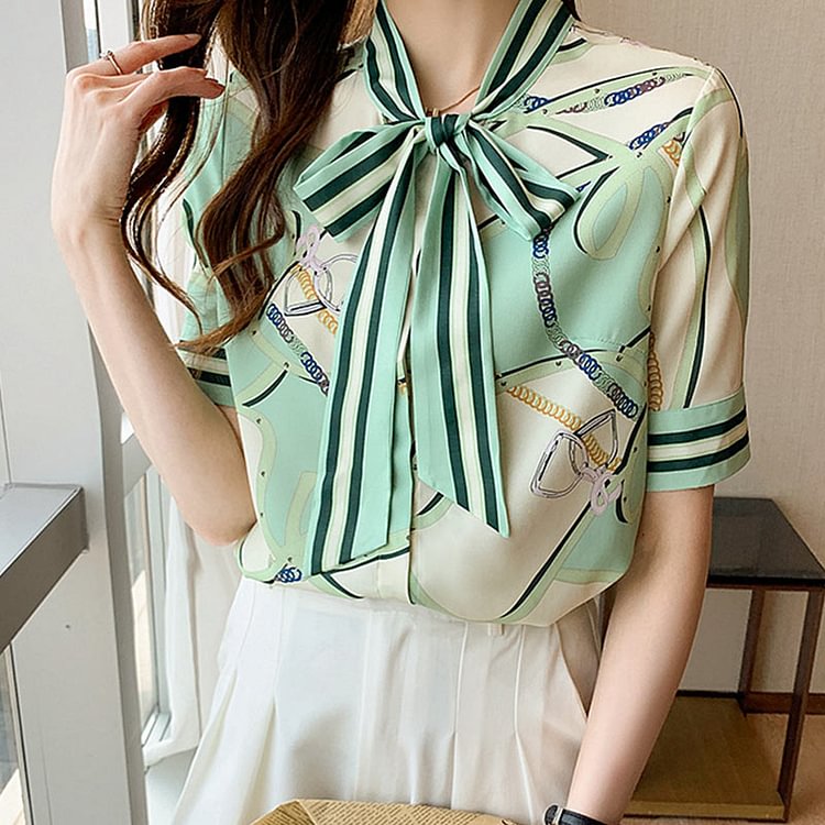 Print Lace Up Loose Shirt - Modakawa Modakawa