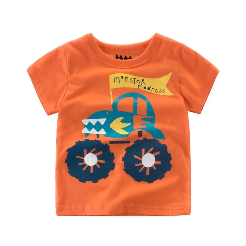 Summer Kids Boys Short Sleeve T-shirts Tops Clothes 2-8Y Baby Boy Excavator Print Tees Children Clothing Kid Cotton Outfit