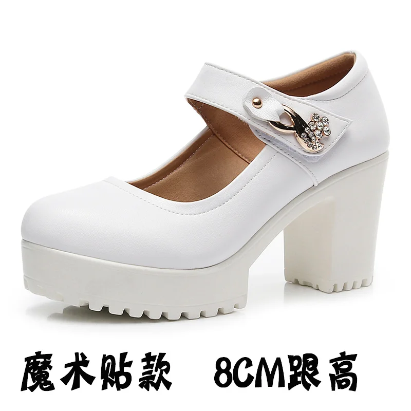 Breakj Breakj Head Shallow Mouth 8CM High Heels Waterproof Table Thick-Bottomed Cheongsam Shoes Model Show Shoes Magic Sticky Women Singles Shoes