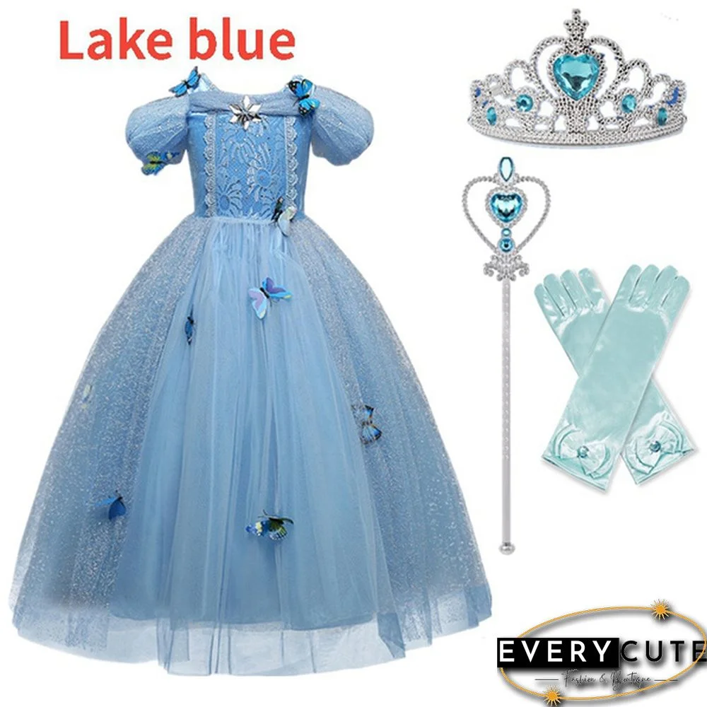 17 Styles Fancy Halloween Princess Cosplay Costume 4pcs Outfit with Accessories for 3-10 Years Kids Girls