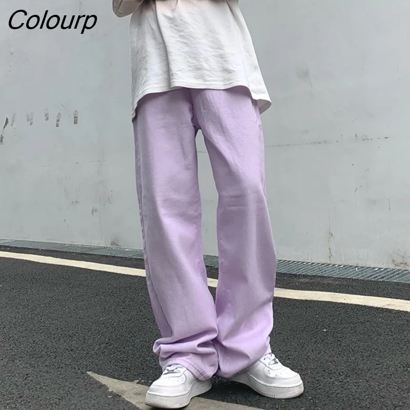 Colourp Women's Jeans Vintage Straight Baggy High Waist Korean Fashion Streetwear Casual Pants Femme Wide Leg Purple Mom Denim Trouser