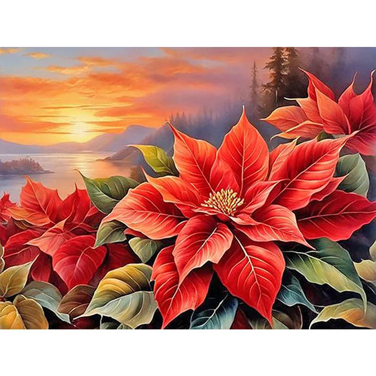【HUGE 71% OFF SALE】5D DIY Full Round Drill Diamond Painting Poinsettia Kit Home Decoration 40x30cm