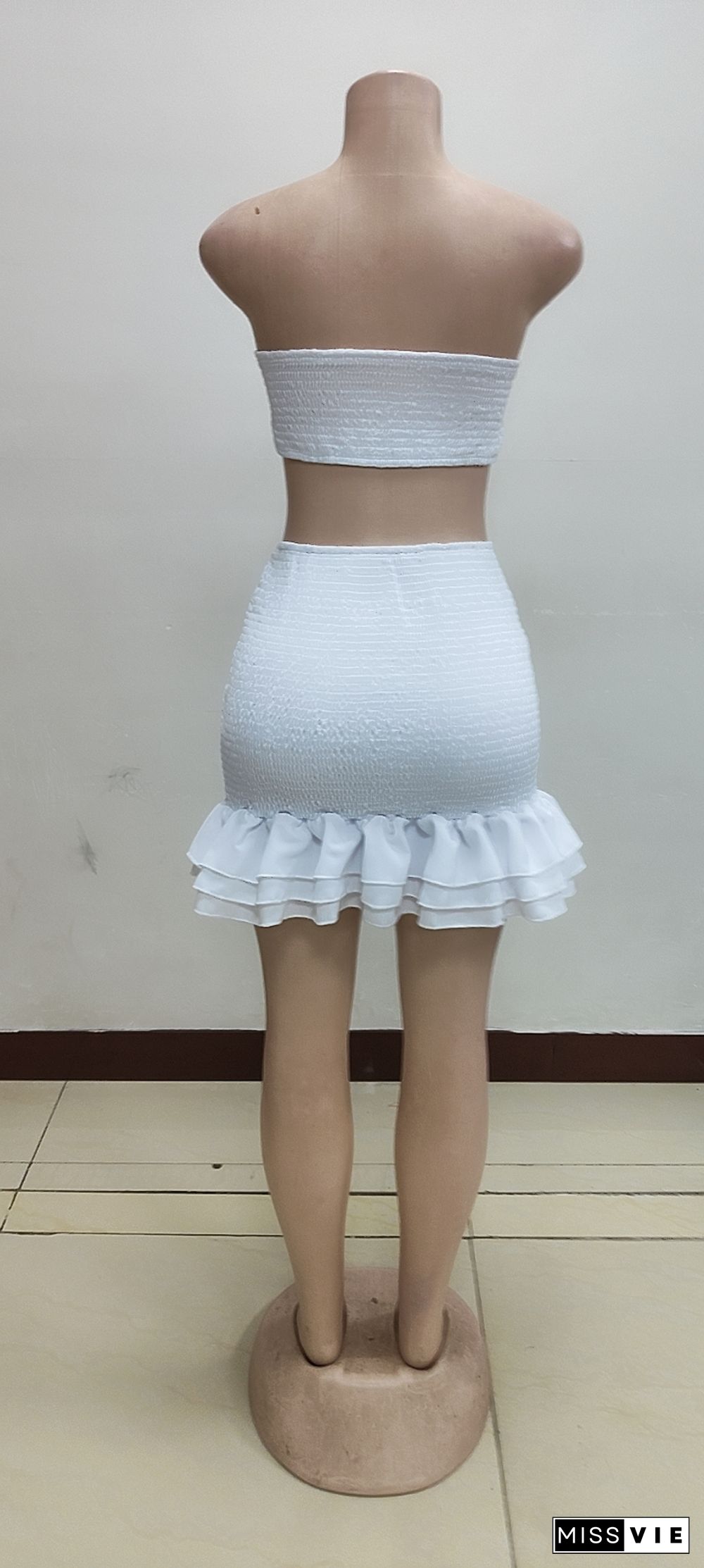 Strapless Corset Crop Tops Ruffle Hem Skirts Set