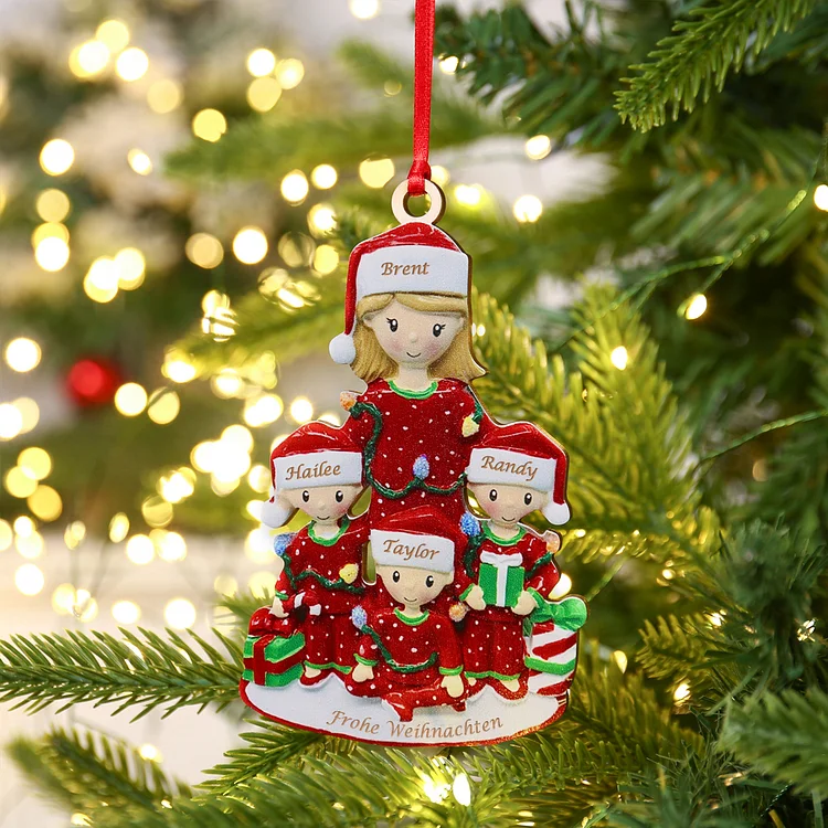 Holz Weihnachtsornament-Personalisierte 4 Namen Text Weinhachten Mutter & Kind-Kostüm Ornament