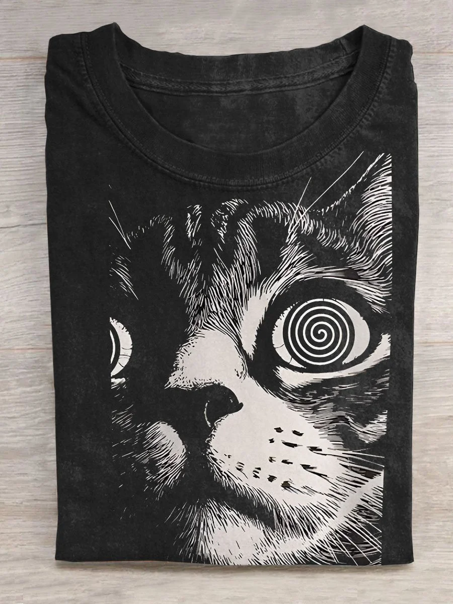 Eagerlys Funny Cat Art Casual Print T-shirt Eagerlys