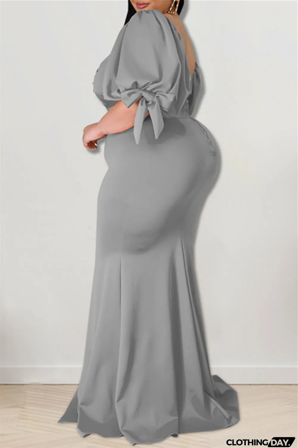 Yellow Fashion Sexy Plus Size Solid Backless Slit Square Collar Evening Dress