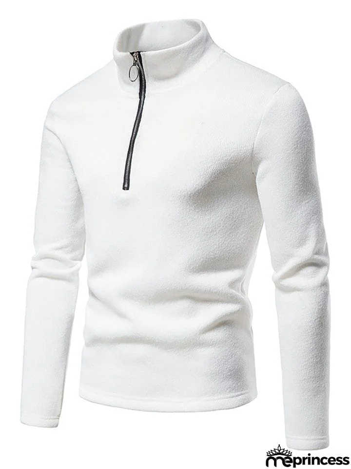 Solid Color High Collar Zip Up Base Tops for Men