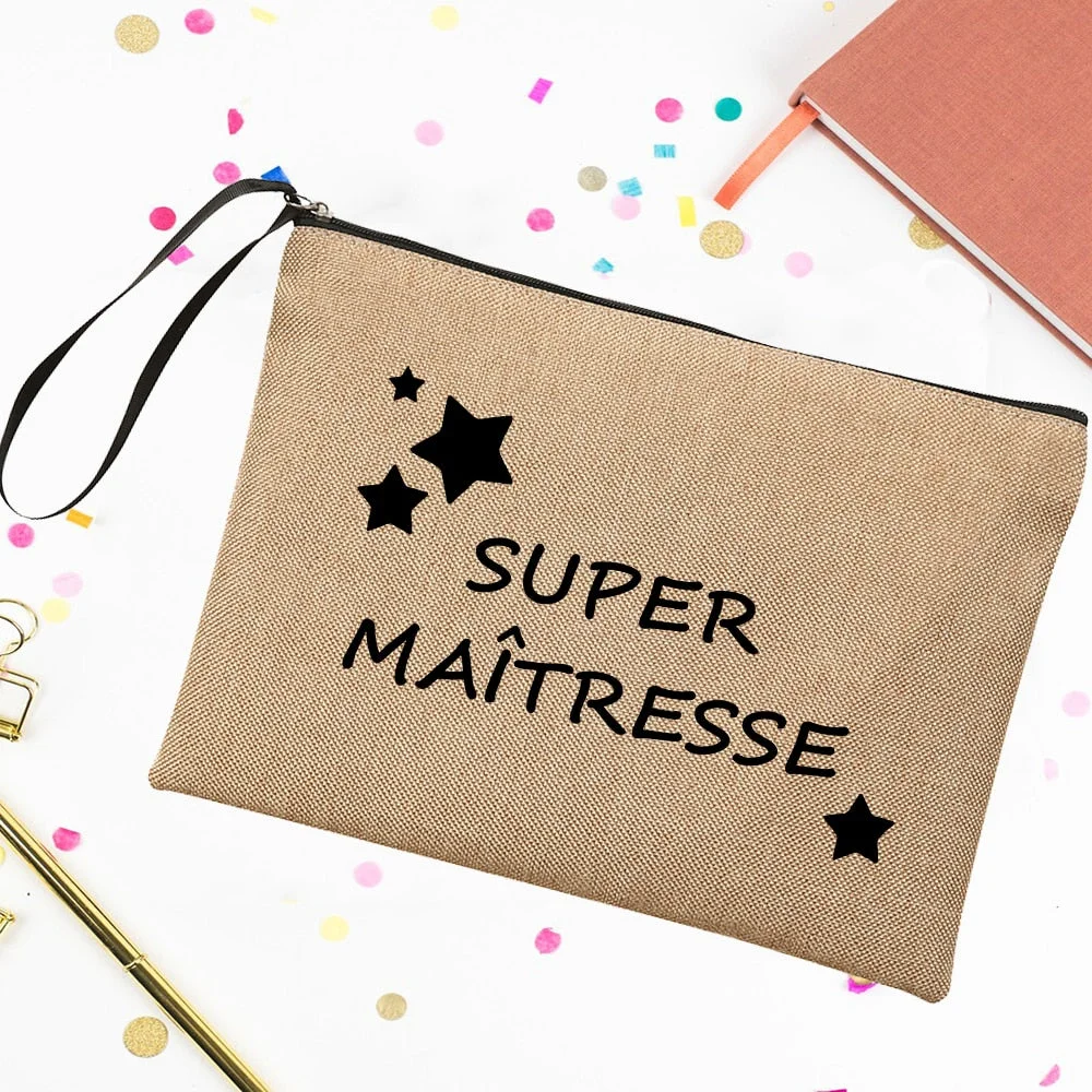 Thank You Mistress Make Up Teacher Pouch Merci Maîtresse Teacher's Storage Bag Cosmetic Purse Zipper Pouches Gift for Teachers