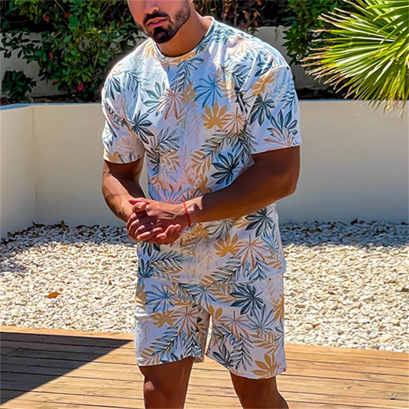 Men's Leaf Printed Beach Suit
