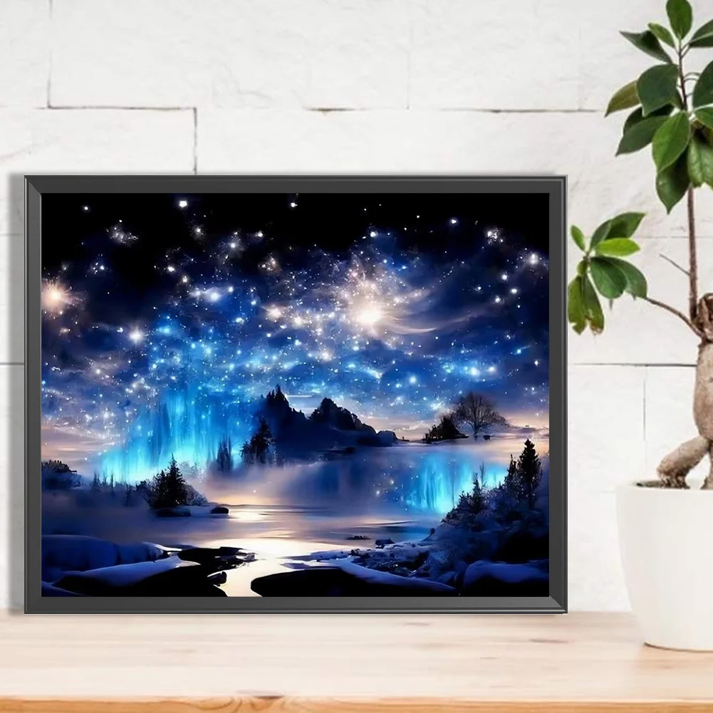 Partial AB Diamond Painting - Full Round Drill - Starry Night Mountain(Canvas|55*45cm)