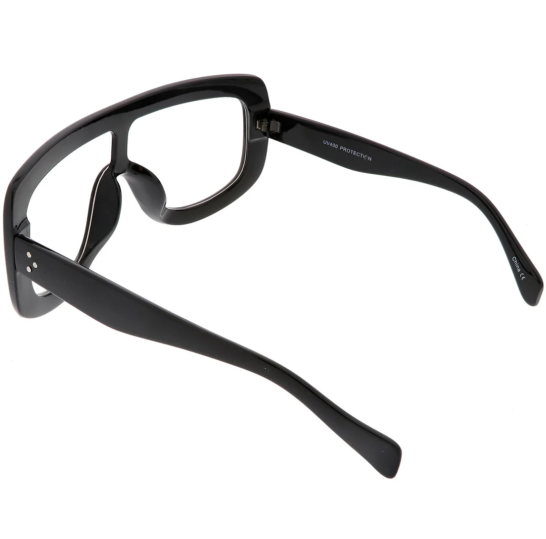 Oversize Bold Flat Top Rectangle Eyeglasse Wide Arms Clear Lens 65mm