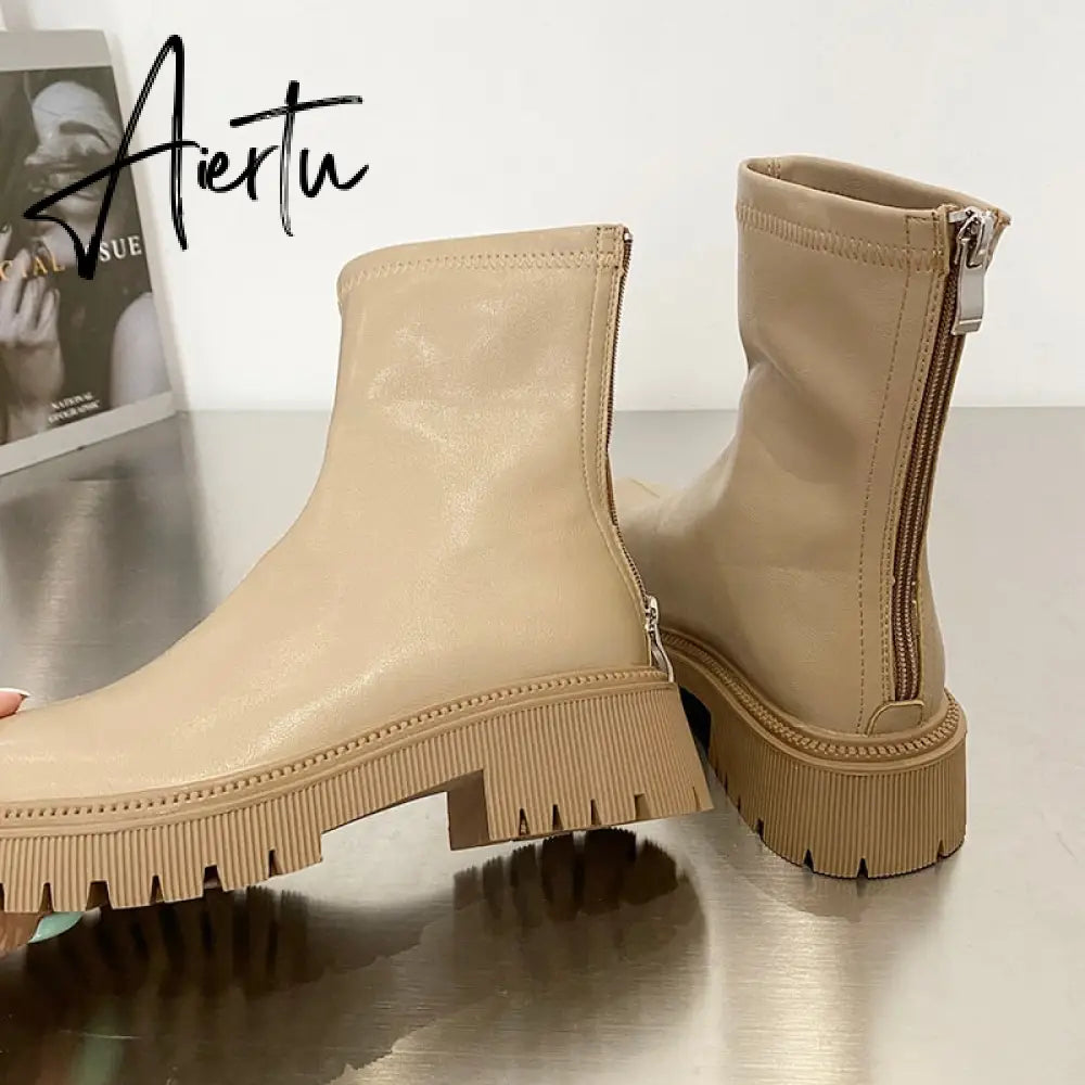Aiertu Ankle Chelsea Boots New Winter Mid Heels Platform Women Botas Snow Warm Designer Motorcycle Boots Gladiator Oxford Zapatos Aiertu