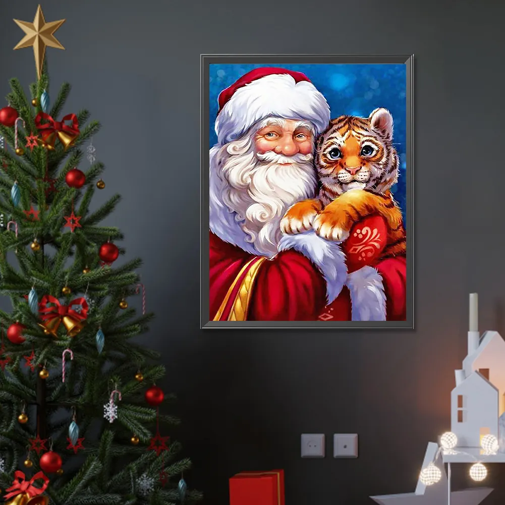 Diamond Painting - Full Round Drill - Santa and Tiger(Canvas|30*40cm)