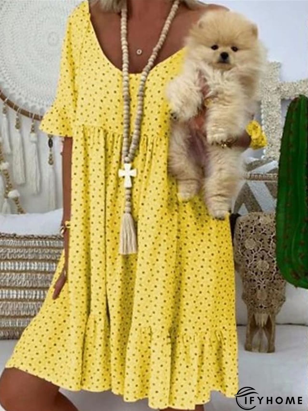 Women's Casual Dress Summer Dress Polka&nbsp;Dot&nbsp;Dress Polka Dot Ruched Print Crew Neck Mini Dress Fashion Streetwear Outdoor Daily Short Sleeve Regular Fit Yellow Pink Red Spring Summer S M L XL XXL | IFYHOME