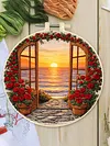29x29cm DIY Cotton Embroidery Kit with Embroidery Hoop Pre-Printed Pattern Needlework Handmade Landscape Hand Stitch Kit for Craft Lover Gift