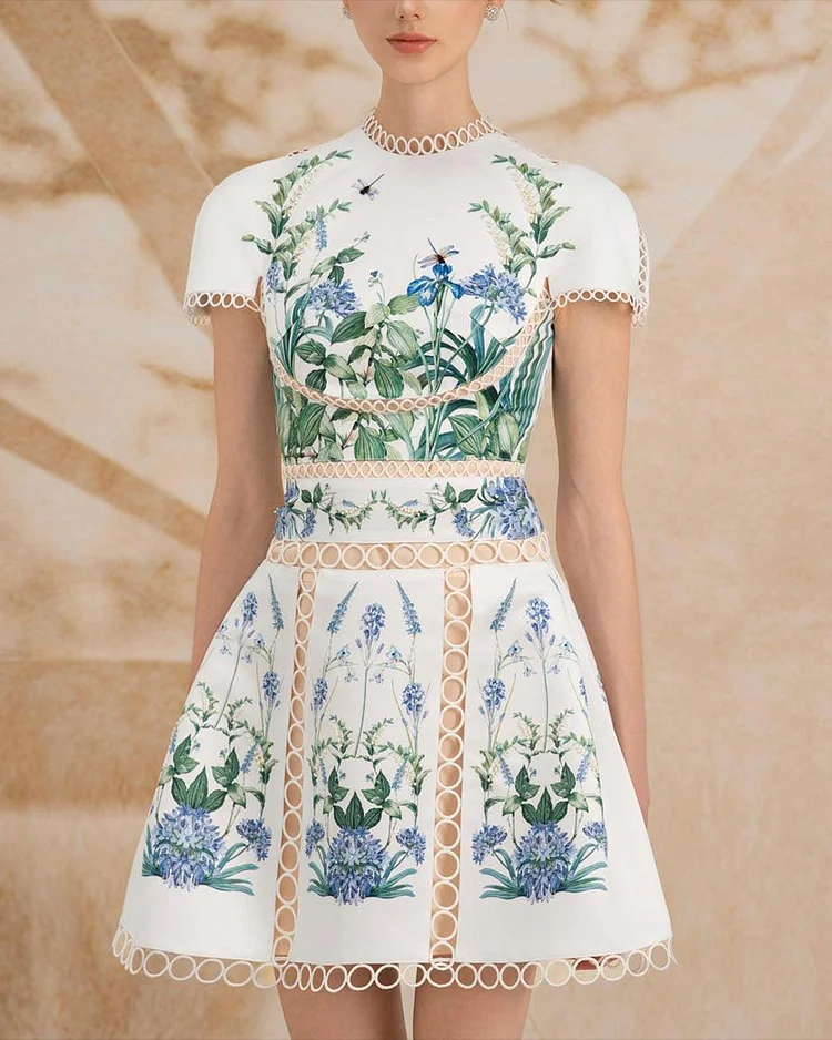 Women's Round Neck Short Sleeve Print Dress